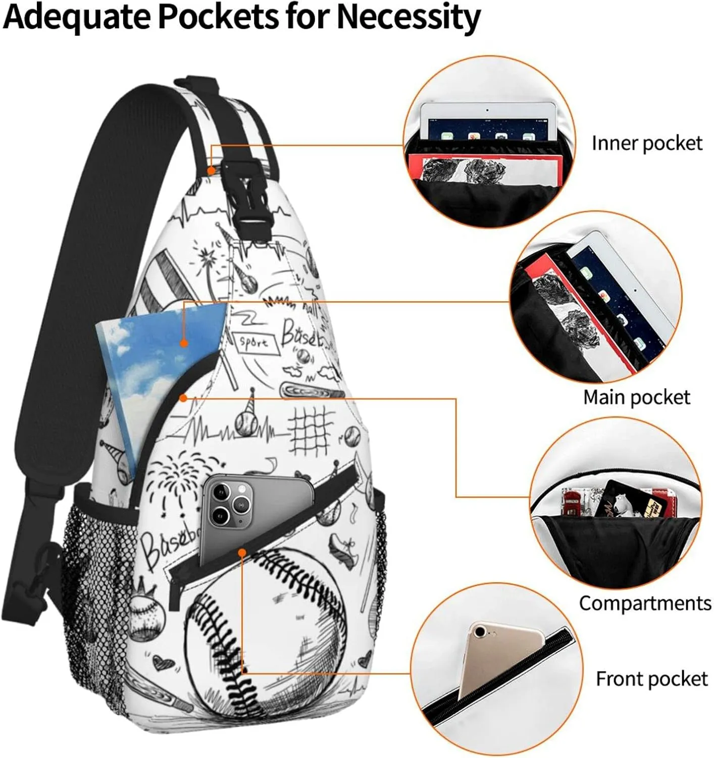Baseball Sling Bag Sport Ball Chest Bag Casual Backpack Baseball Crossbody Bags Travel Hiking Daypack For Adults Women Men Gifts