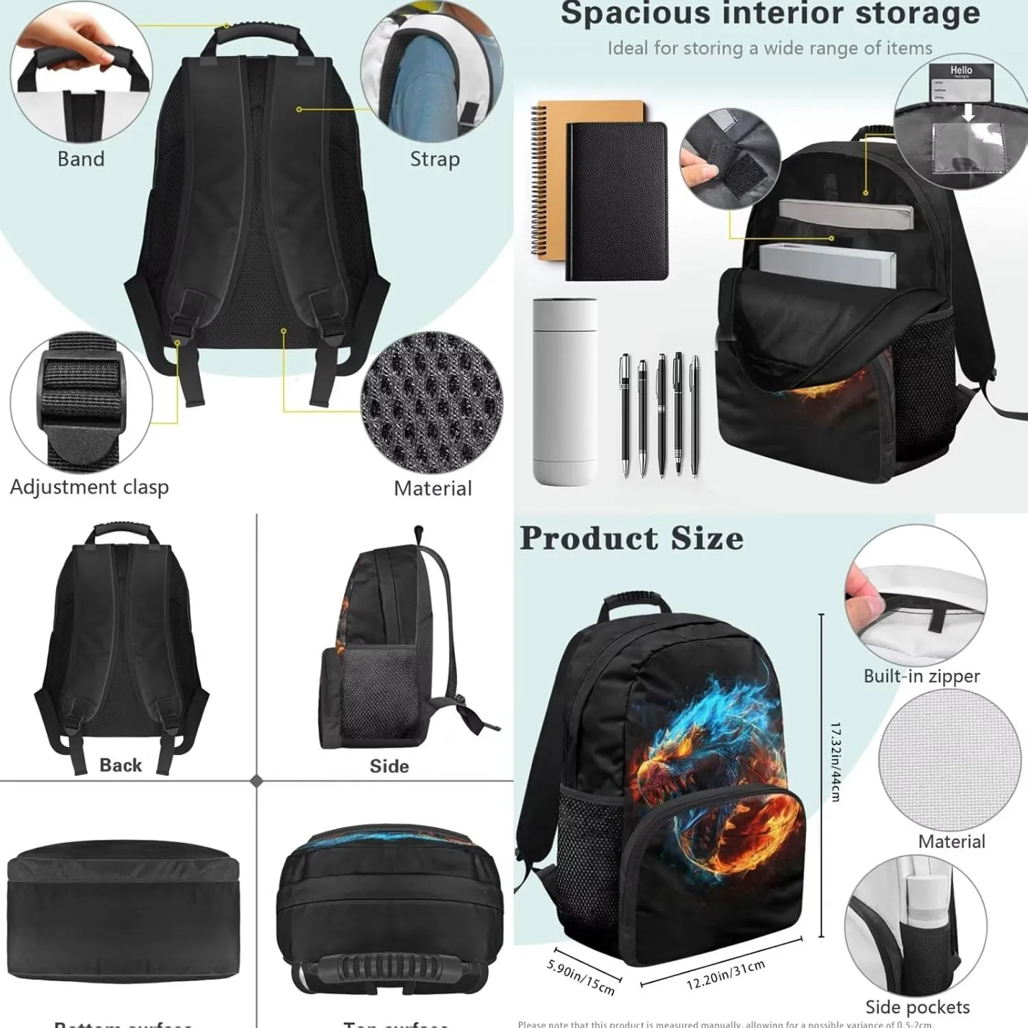 Basketball Flame Backpack for Boys 4 Pack Schoolbag Bookbag with Lunch Box and Pencil Bag Water Bottle Carrier Bag Set for Kids Teen Elementary Middle School