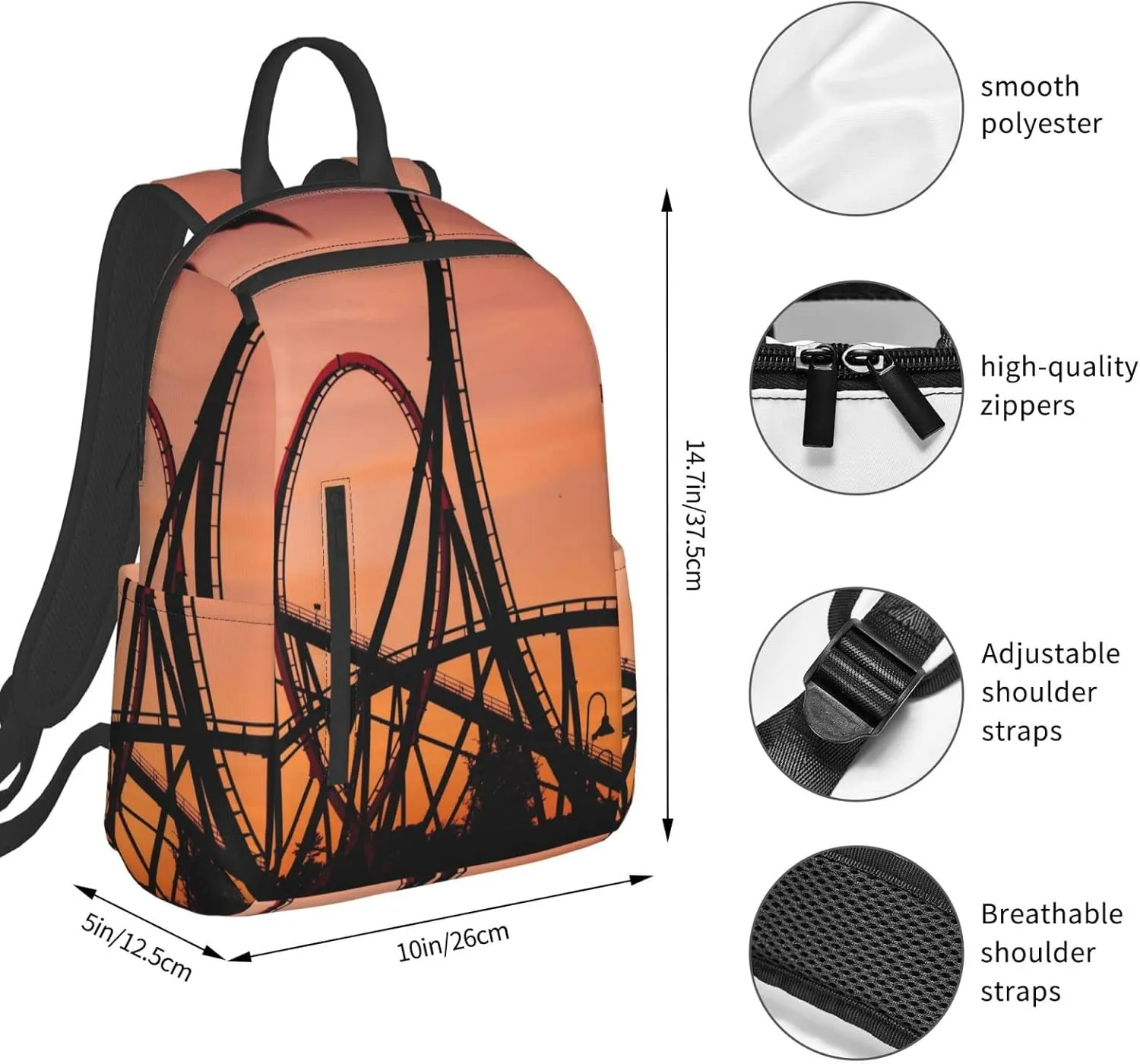 bassyil Roller Coaster Backpack Bookbag Laptop Backpacks Multipurpose Daypack For Boys Girls School Men Women Picnic Travel Hiking