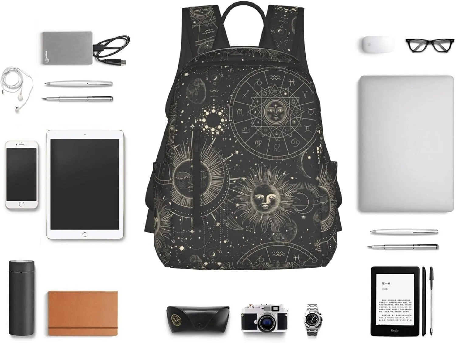 bassyil Twelve Constellations Mystical And Astrology Elements Backpack Bookbag Laptop Backpacks Multipurpose Daypack For Men Women Picnic Travel Hiking