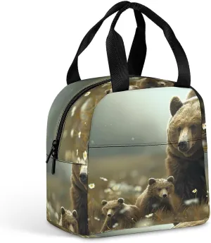 Bear Sow Near Moraine Creek Katmais National Park Lunch Bag Insulated Lunch Box Mini Cooler Thermal Meal Tote for Adult Picnic Hiking