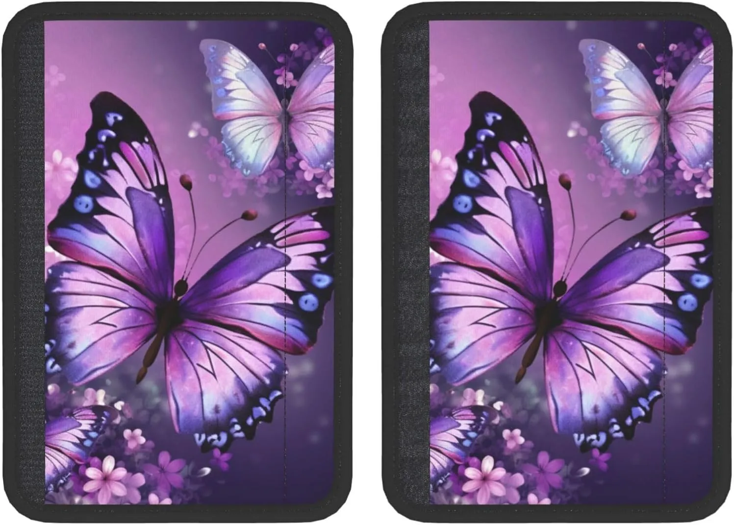 Beautiful Purple Butterfly Art Car Seat Belt Pad 2 Pack Universal Fit Seatbelt Cover Soft and Comfortable Backpack Shoulder Pad Adjustable Neck Cushion Protector Harness Pad for Car Bag