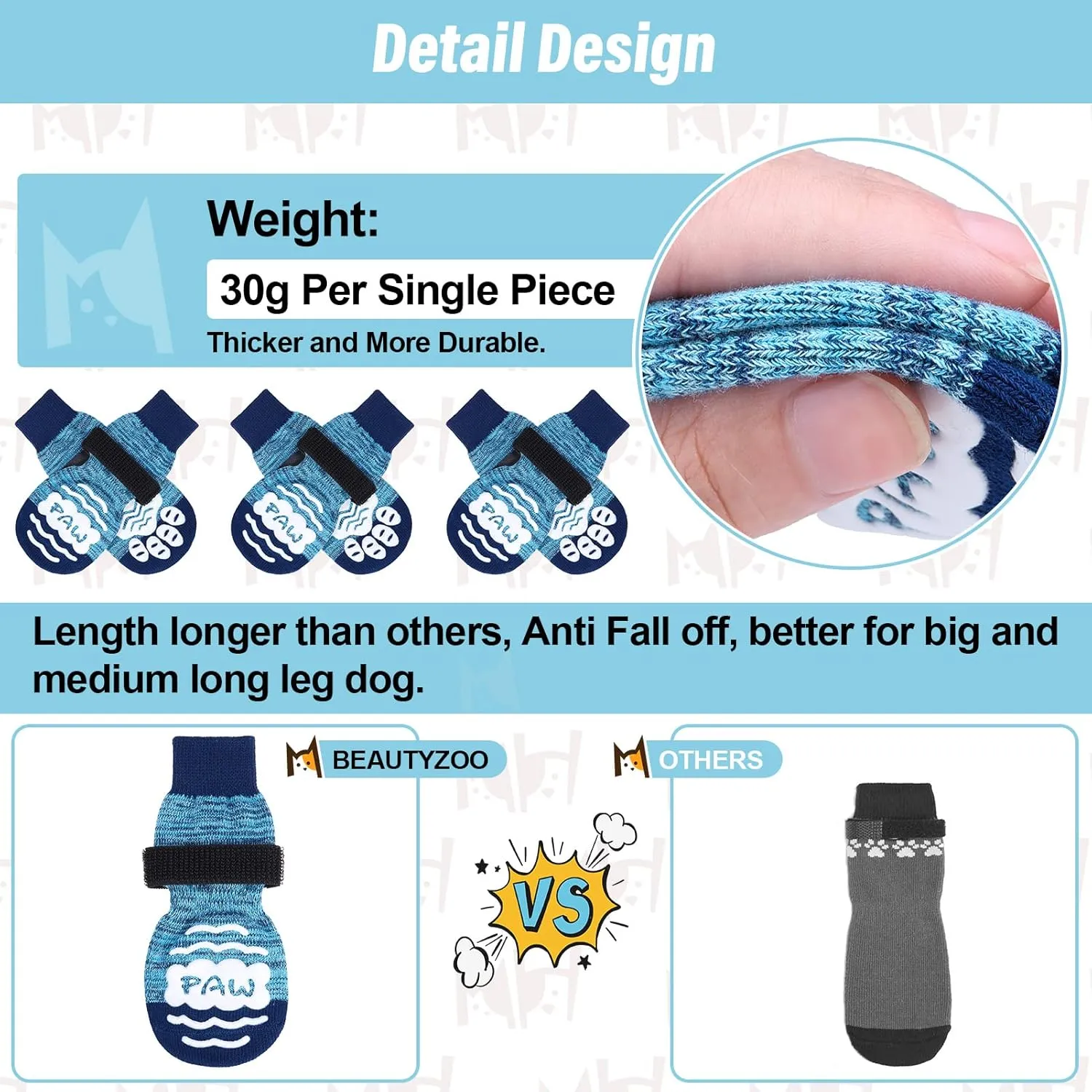 BEAUTYZOO Anti Slip Dog Socks for Small Medium Large Dogs,Paw Protector with Grips for Hardwood Floor Hot/Cold Pavement,Traction Control 3 Pairs AntiTwist Dog Shoes to Prevent Licking for Senior Dog