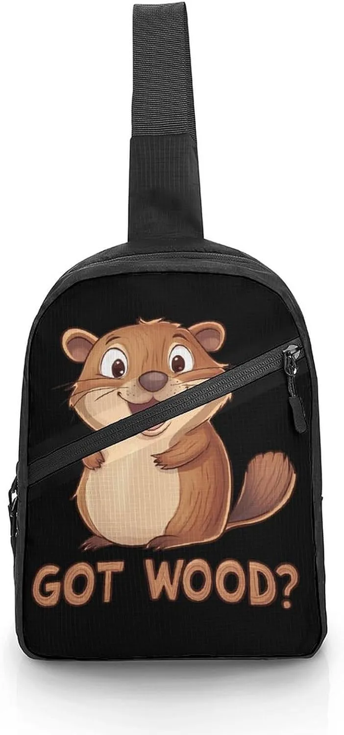 Beaver Got Wood Chest Bag Foldable Crossbody Unisex Pack Travel Hiking Adjustable Shoulder Straps Sling Bags