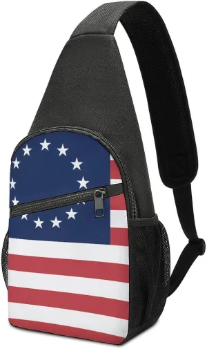 Betsy Ross Flag U.S.A Chest Bag for Men Small Sling Backpack Crossbody Sling Bags for Outdoors Hiking Traveling