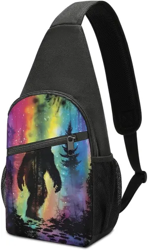 Bigfoot Colorful Psychedelic Forests Mist Chest Bag for Men Small Sling Backpack Crossbody Sling Bags for Outdoors Hiking Traveling