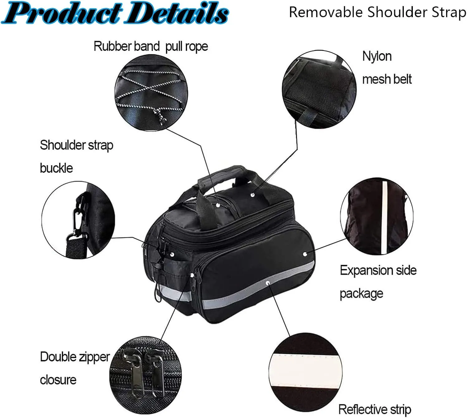 Bike Rear Rack Bag，Multi-Function Bicycle Rack Carrier Bag,Bike Panniers Bag,Cycling Luggage Bag,Detachable Tail Seat Trunk Handbag Shoulder Strap Storage with Rain Cover(27L)