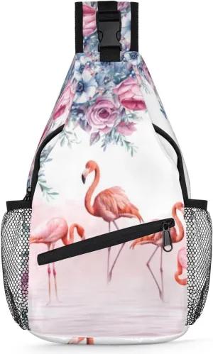 Bird Flamingos Pattern Sling Bag for Women Men Crossbody Sling Backpack Shoulder Bag Chest Bag Daypack for Travel Hiking