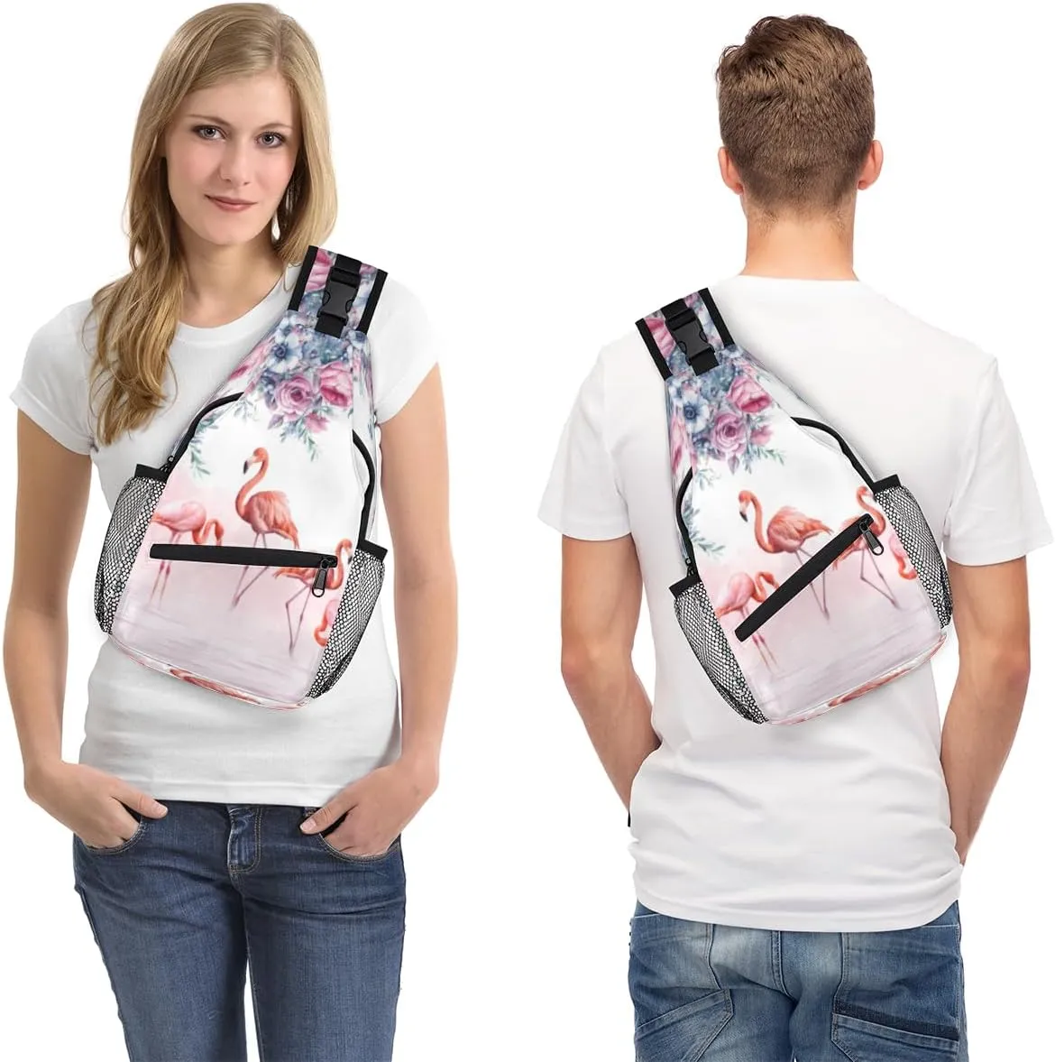 Bird Flamingos Pattern Sling Bag for Women Men Crossbody Sling Backpack Shoulder Bag Chest Bag Daypack for Travel Hiking