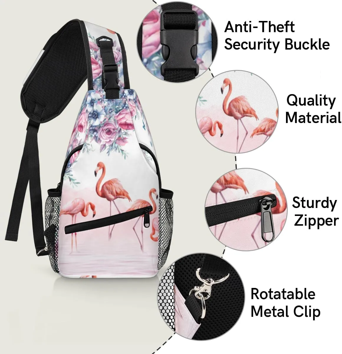 Bird Flamingos Pattern Sling Bag for Women Men Crossbody Sling Backpack Shoulder Bag Chest Bag Daypack for Travel Hiking