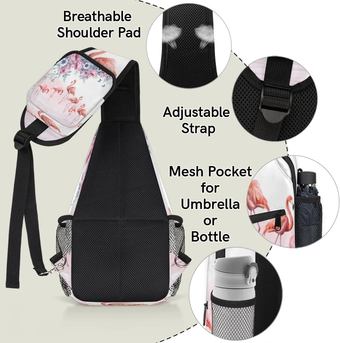 Bird Flamingos Pattern Sling Bag for Women Men Crossbody Sling Backpack Shoulder Bag Chest Bag Daypack for Travel Hiking