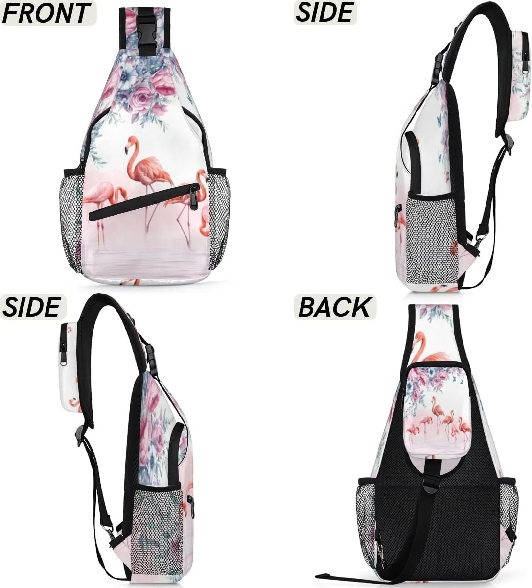 Bird Flamingos Pattern Sling Bag for Women Men Crossbody Sling Backpack Shoulder Bag Chest Bag Daypack for Travel Hiking