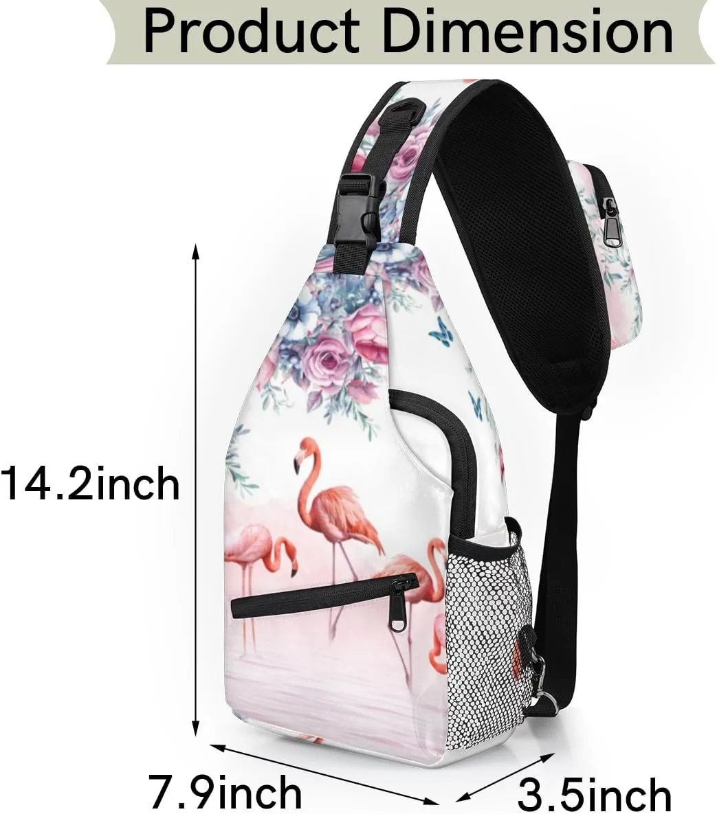 Bird Flamingos Pattern Sling Bag for Women Men Crossbody Sling Backpack Shoulder Bag Chest Bag Daypack for Travel Hiking