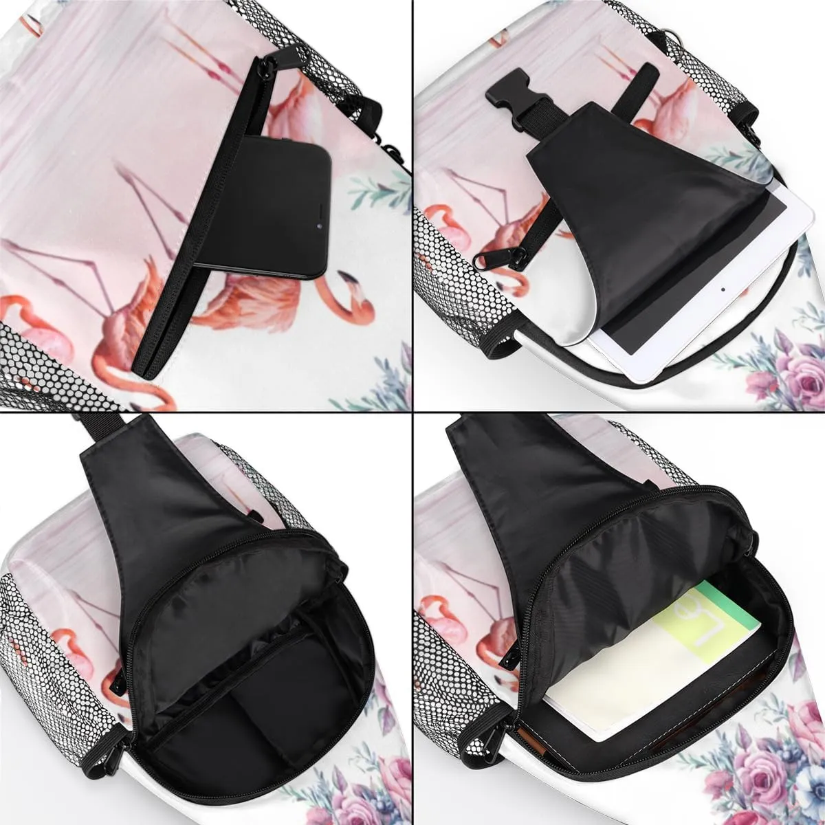 Bird Flamingos Pattern Sling Bag for Women Men Crossbody Sling Backpack Shoulder Bag Chest Bag Daypack for Travel Hiking