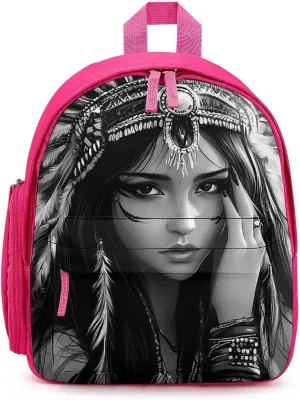 Black And White A-mericans Native Indian Woman Backpack Small Shoulder Bag Travel Bag Casual Daybacks Handbags One Size