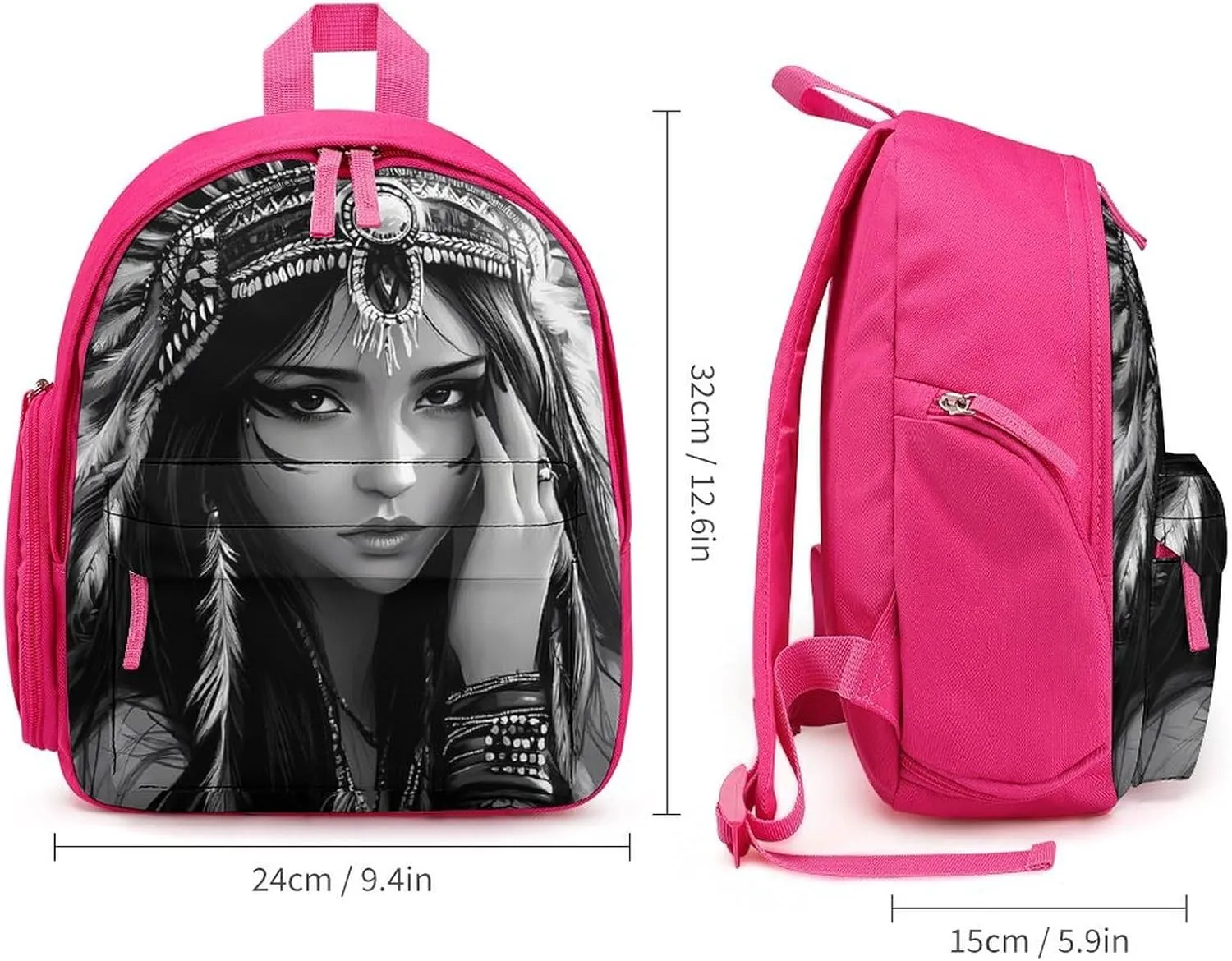 Black And White A-mericans Native Indian Woman Backpack Small Shoulder Bag Travel Bag Casual Daybacks Handbags One Size