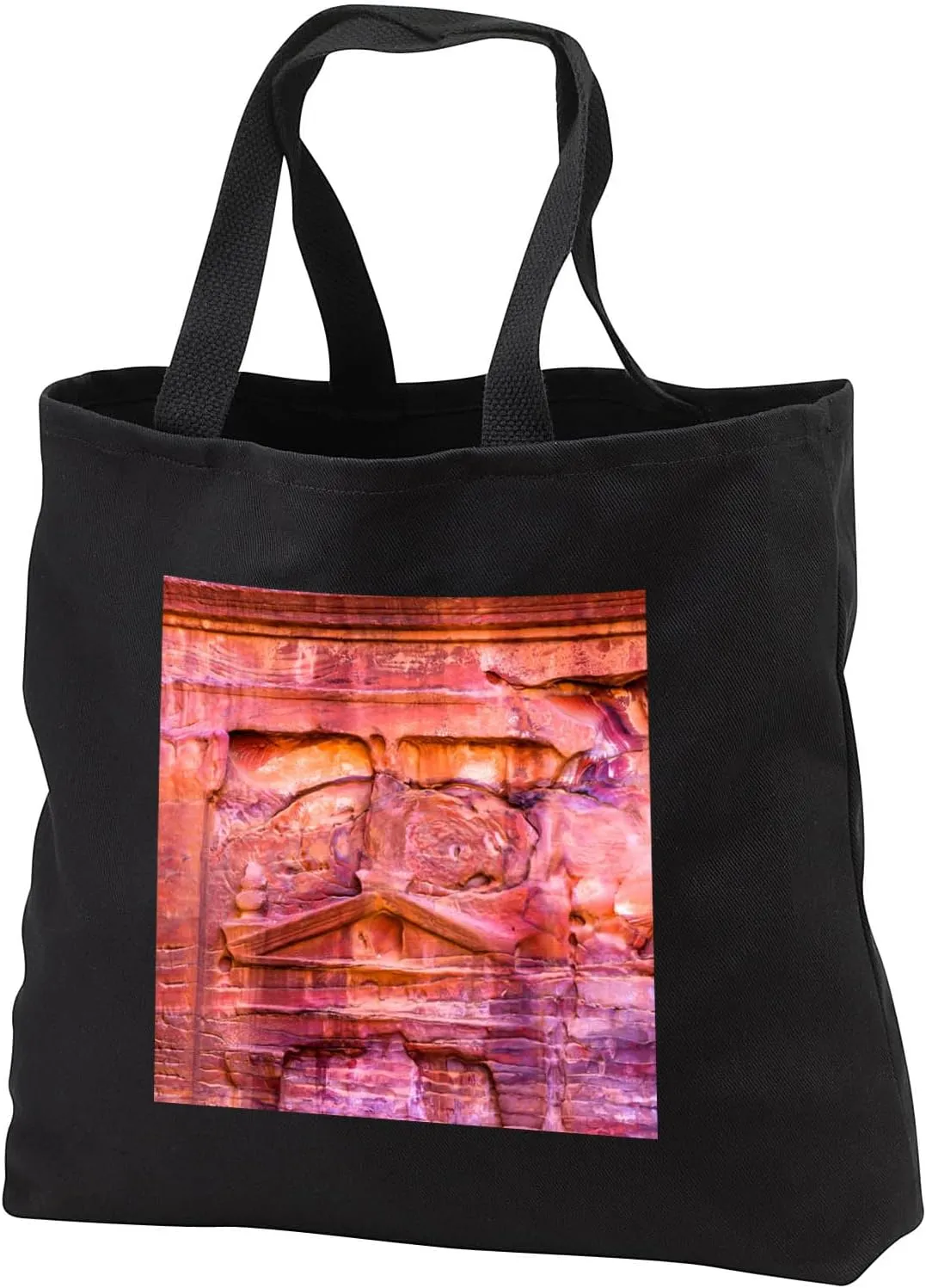 Black Tote Bag 14w x 14h x 3d - Rose Red Rock along the Street of Facades Petra, Jordan. Abstracts