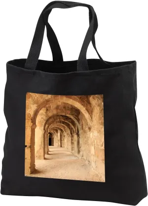 Black Tote Bag 14w x 14h x 3d - Turkey, Anatolia, Aspendos, 2nd Century Roman theatre, Archways. Architecture