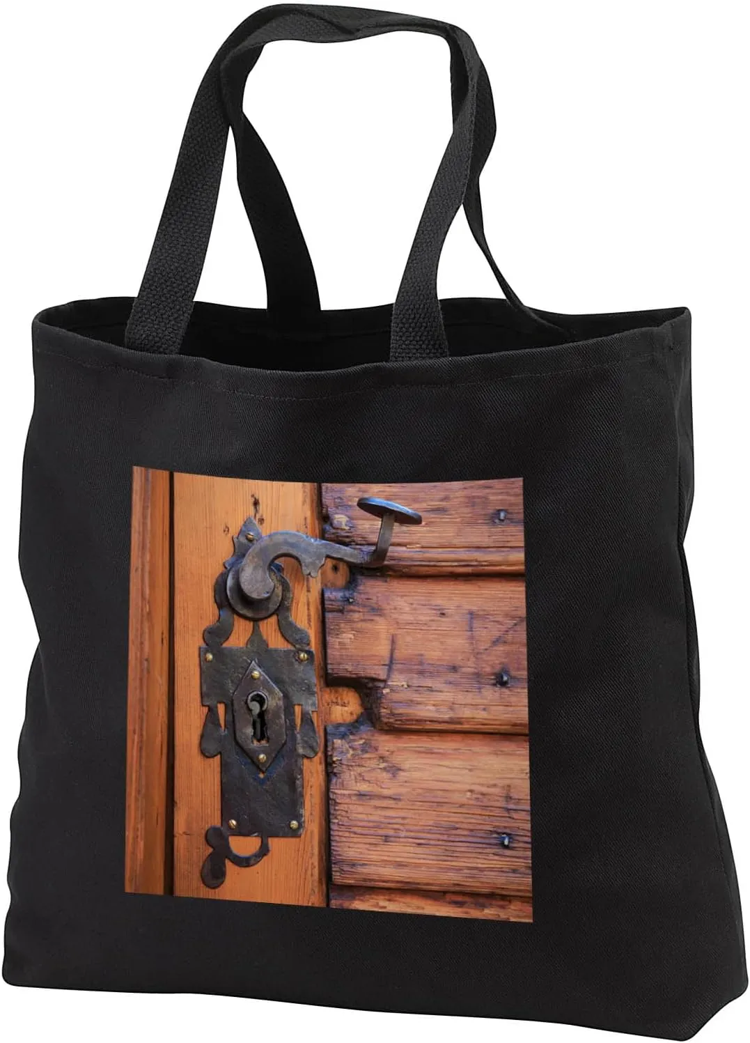 Black Tote Bag JUMBO 20w x 15h x 5d - Romania, Brasov. Door handle, key hole. Architecture