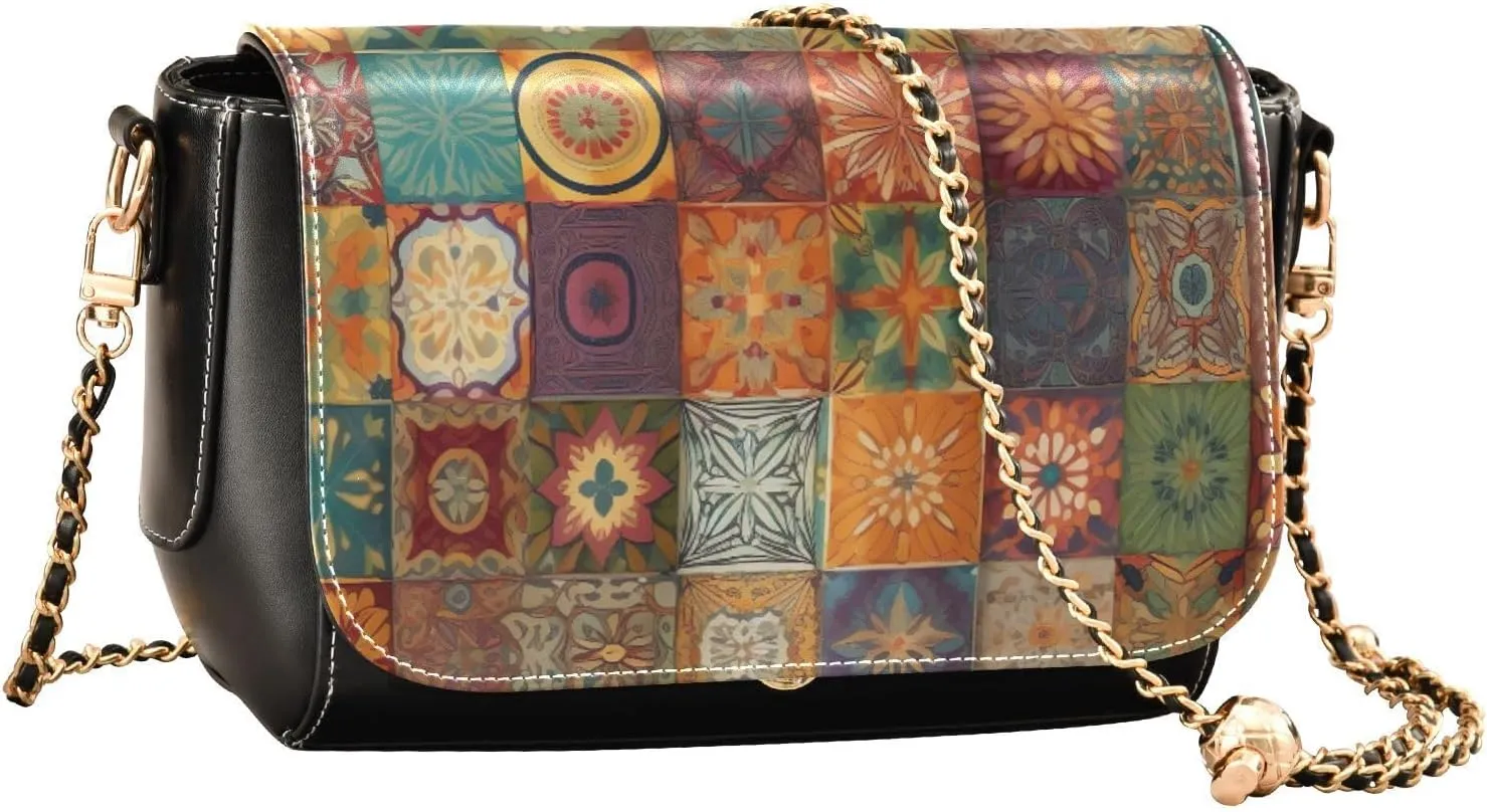 Blue and Pink Watercolor Women's Shoulder Bag, Womens Crossbody Bag Leather, Cross Body Leather Bags for Women