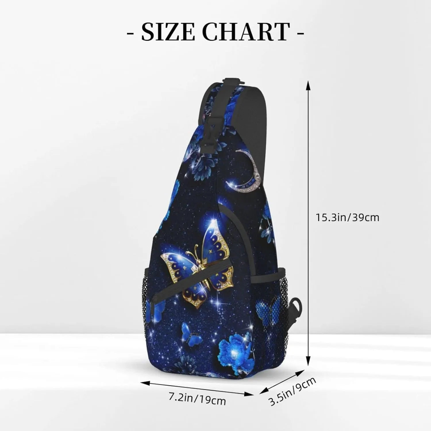 Blue Butterfly Sling Bag Crossbody Backpack for Men Women Beautiful Night Landscape with Starry Sky Butterflies Flowers and Moon Chest Bag Casual Shoulder Backpack Travel Hiking Daypack