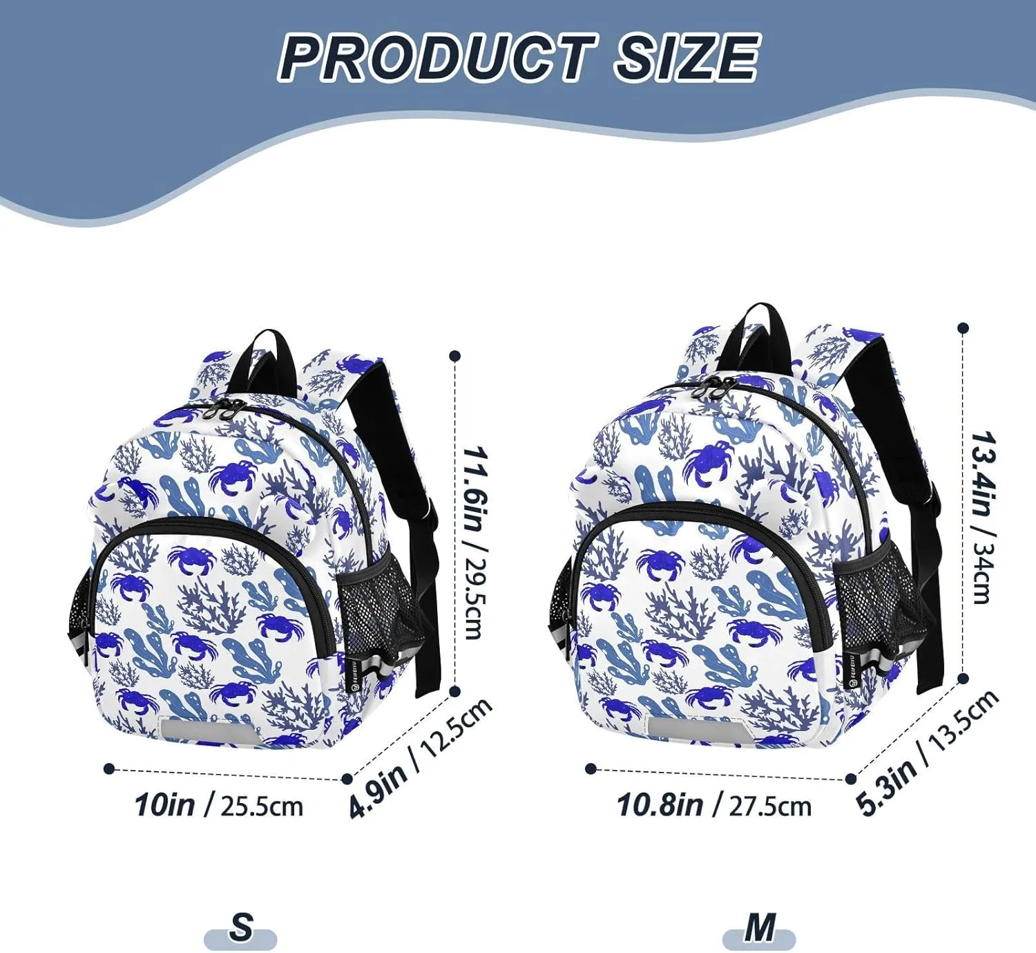 Blue Crabs Preschool Backpack Seaweeds Corals Daycare Bookbag School Backpack with Traction Rope for Kids 3-6