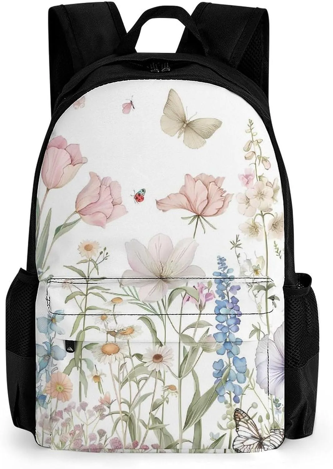 Bluebonnets Phalaenopsis Butterflies Insect Cute Backpack Travel Work Bag with Water Bottle Pocket Adjustable Padded Shoulder Straps Daypack 42x30.5cm