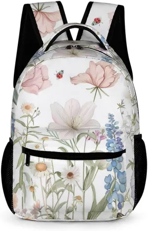 Bluebonnets Phalaenopsis Butterflies Insect Cute Backpack Travel Work Bag with Water Bottle Pocket Adjustable Padded Shoulder Straps Daypack