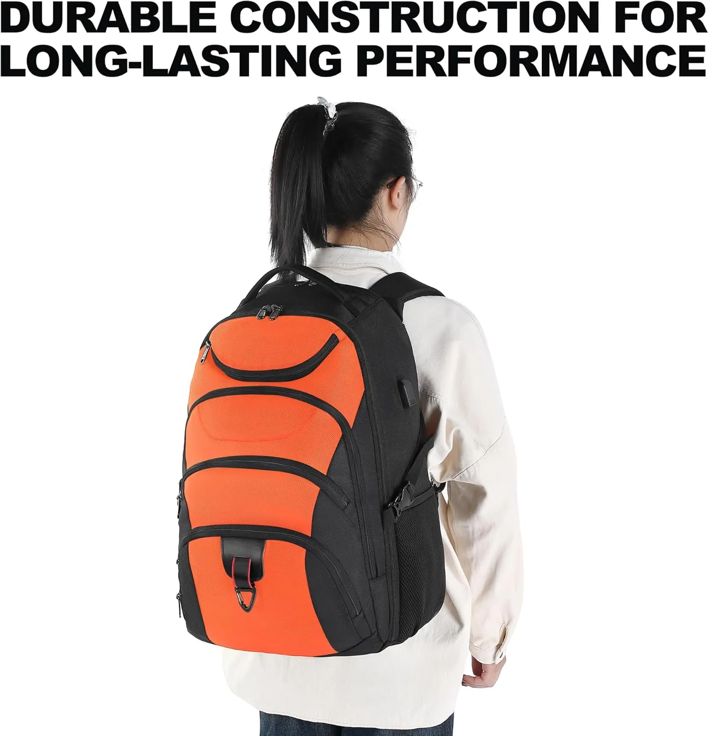 Boavan Rolling Backpack,17 inch Water Resistant Wheeled Backpack,Carry on Luggage Business Bag, Overnight College Computer Backpack Trolley Suitcase for Men Women Adults to Travel，Black&Orange