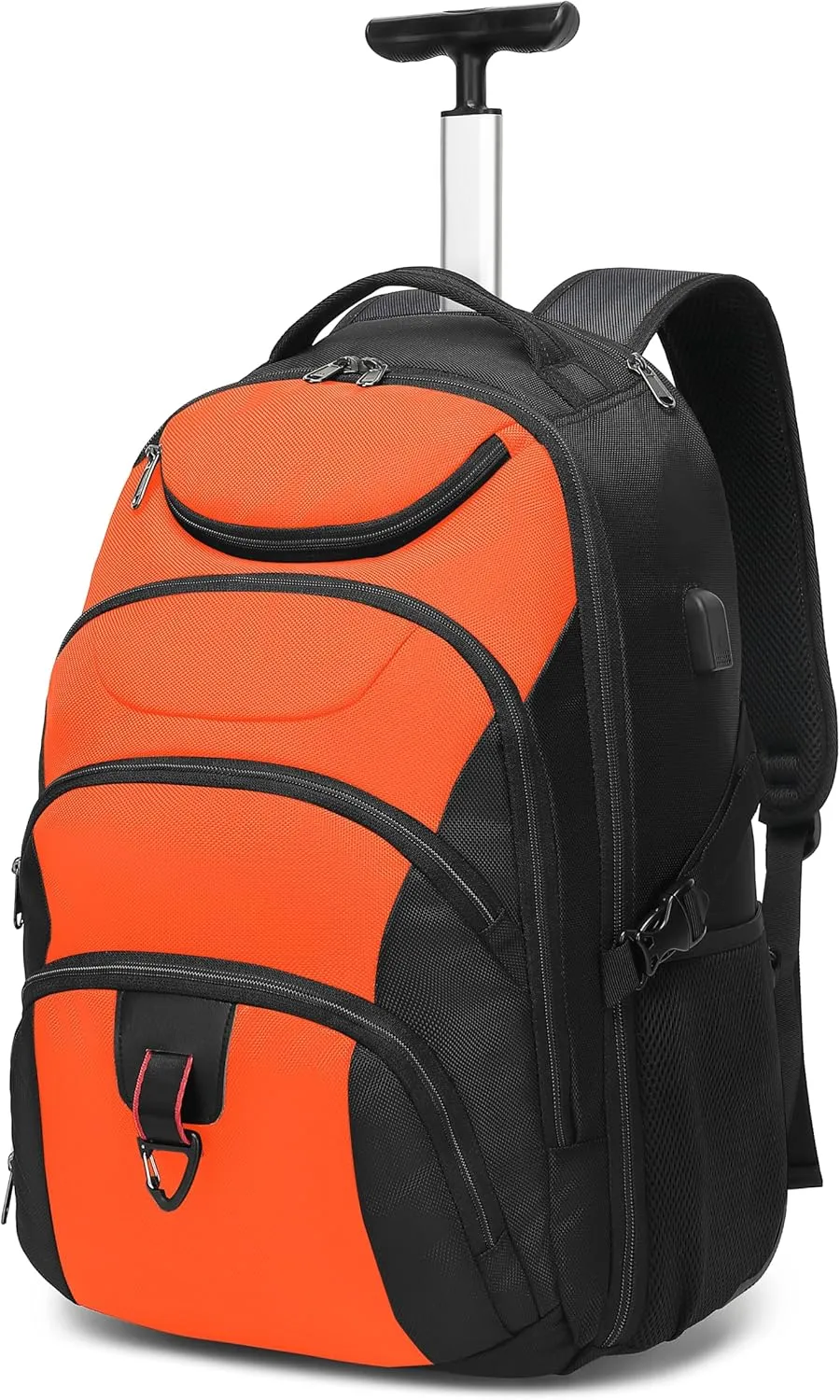 Boavan Rolling Backpack,17 inch Water Resistant Wheeled Backpack,Carry on Luggage Business Bag, Overnight College Computer Backpack Trolley Suitcase for Men Women Adults to Travel，Black&Orange