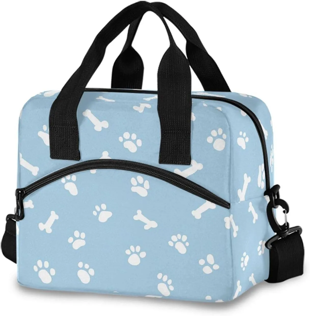 Bone Dog Paw Blue Lunch Cooler Bag Crossbody or Handheld Design with 10L Capacity, Full Print Insulated Interior Great for Daily Meals & Outings