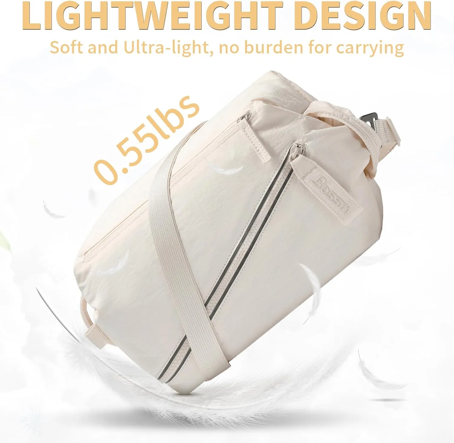 BOSSTIN Small Gym Bag for Women Men, Small Duffle Bag Crossbody Bags for Women, Lightweight Compact Sports Bag for Gym Work Fitness Travel, 3 in 1 Workout Bag-Beige