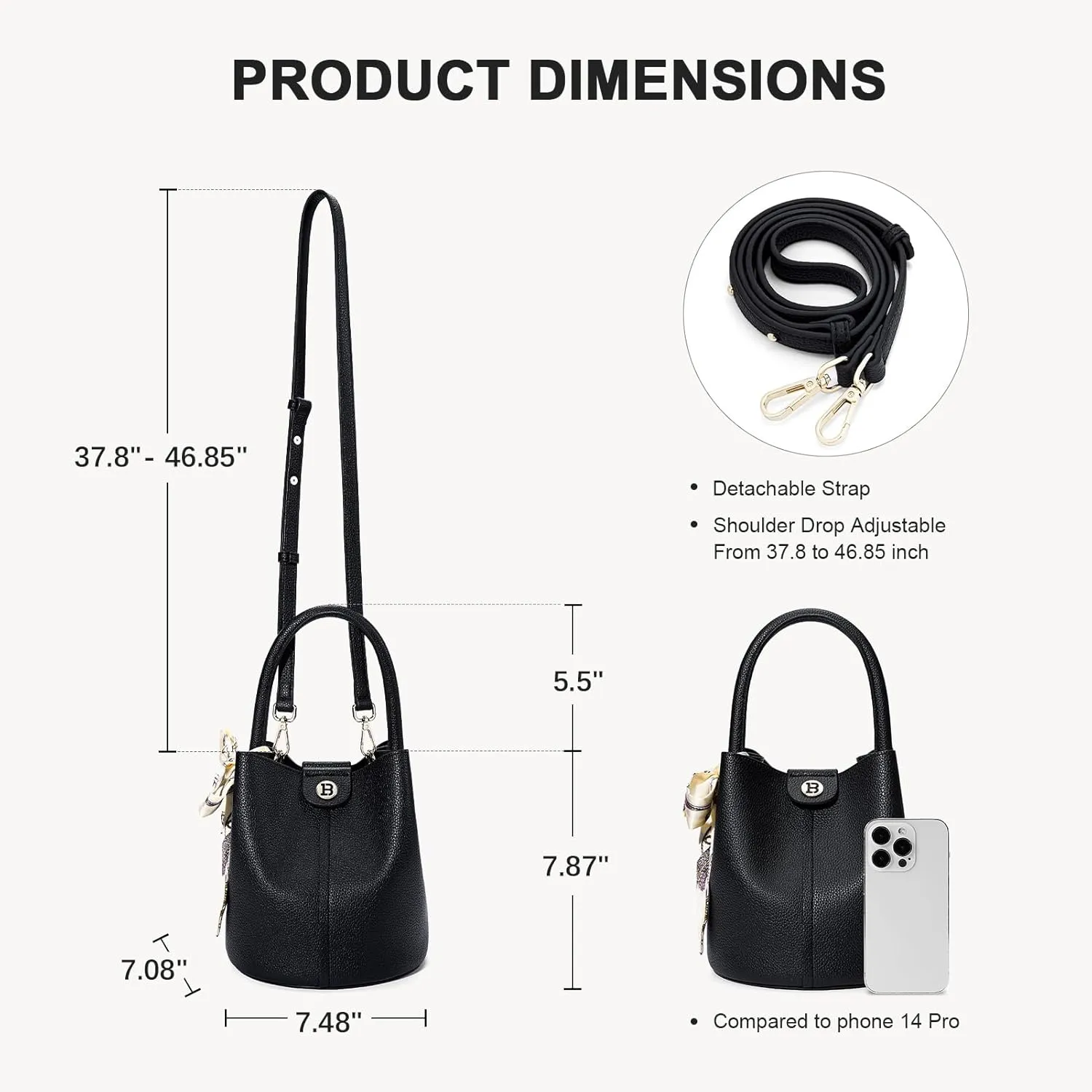 BOSTANTEN Small Crossbody Bags for Women Vegan Leather Mini Bucket Handbag Removable Shoulder Strap