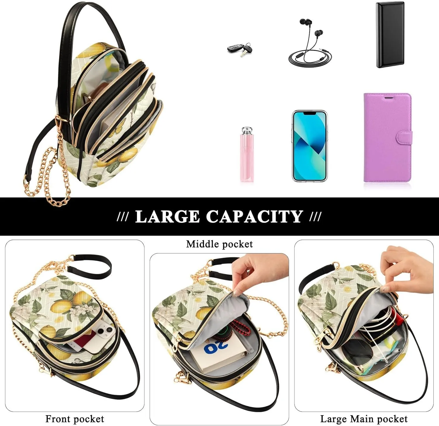 Botanical Beige Lemons Women's Purses Crossbody, Womens Crossbody Travel Purse, Stylish Crossbody Bags for Travel