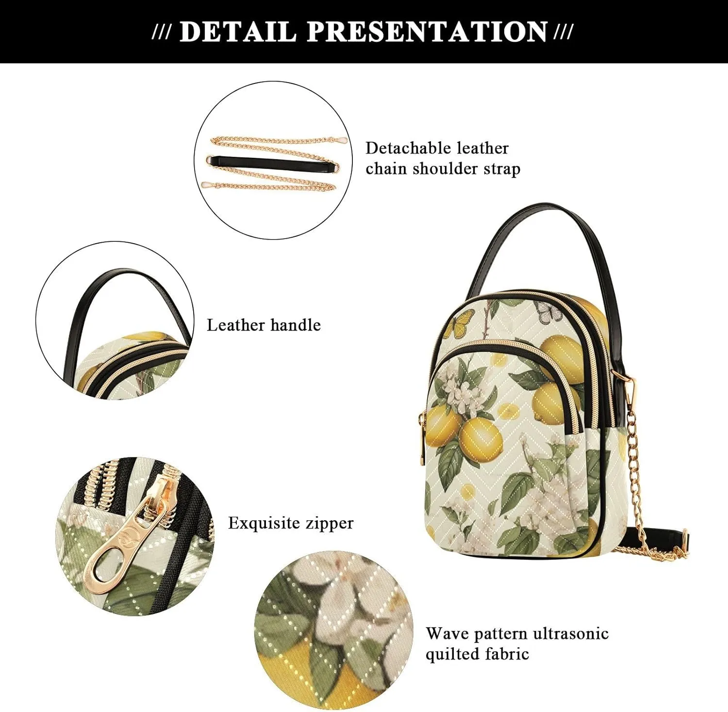 Botanical Beige Lemons Women's Purses Crossbody, Womens Crossbody Travel Purse, Stylish Crossbody Bags for Travel