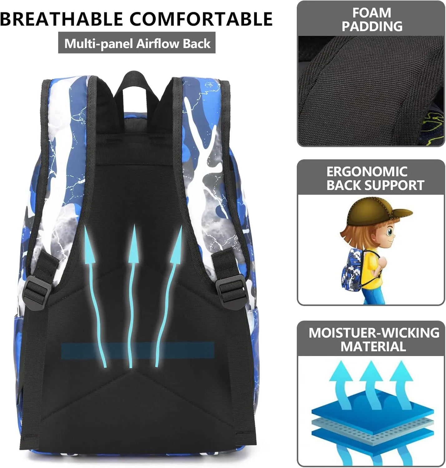 Boys Backpack for Kids Elementary School Backpack Outdoor Daypack Travel Laptop Backpack With Lunch Bag & Pencil Case