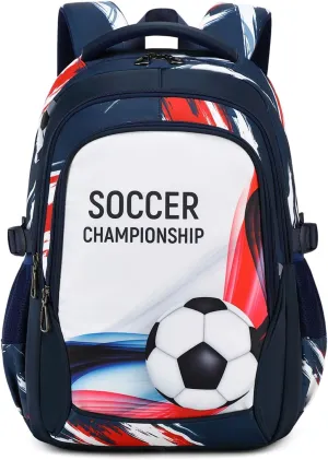Boys Backpack Kids Bookbag Durable Elementary Middle School Bags Soccer 18in (white)