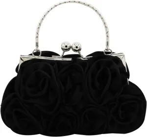 Buddy Women Rose Shaped Clutch Soft Satin Wristlet Handbag Wedding Party Purse
