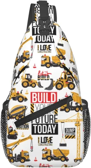Build Your Future Today Constructing Tool Cars Chest Sling Bag Crossbody Shoulder Backpack Bag Gym Cycling Daypack Travel Hiking Cross Bag