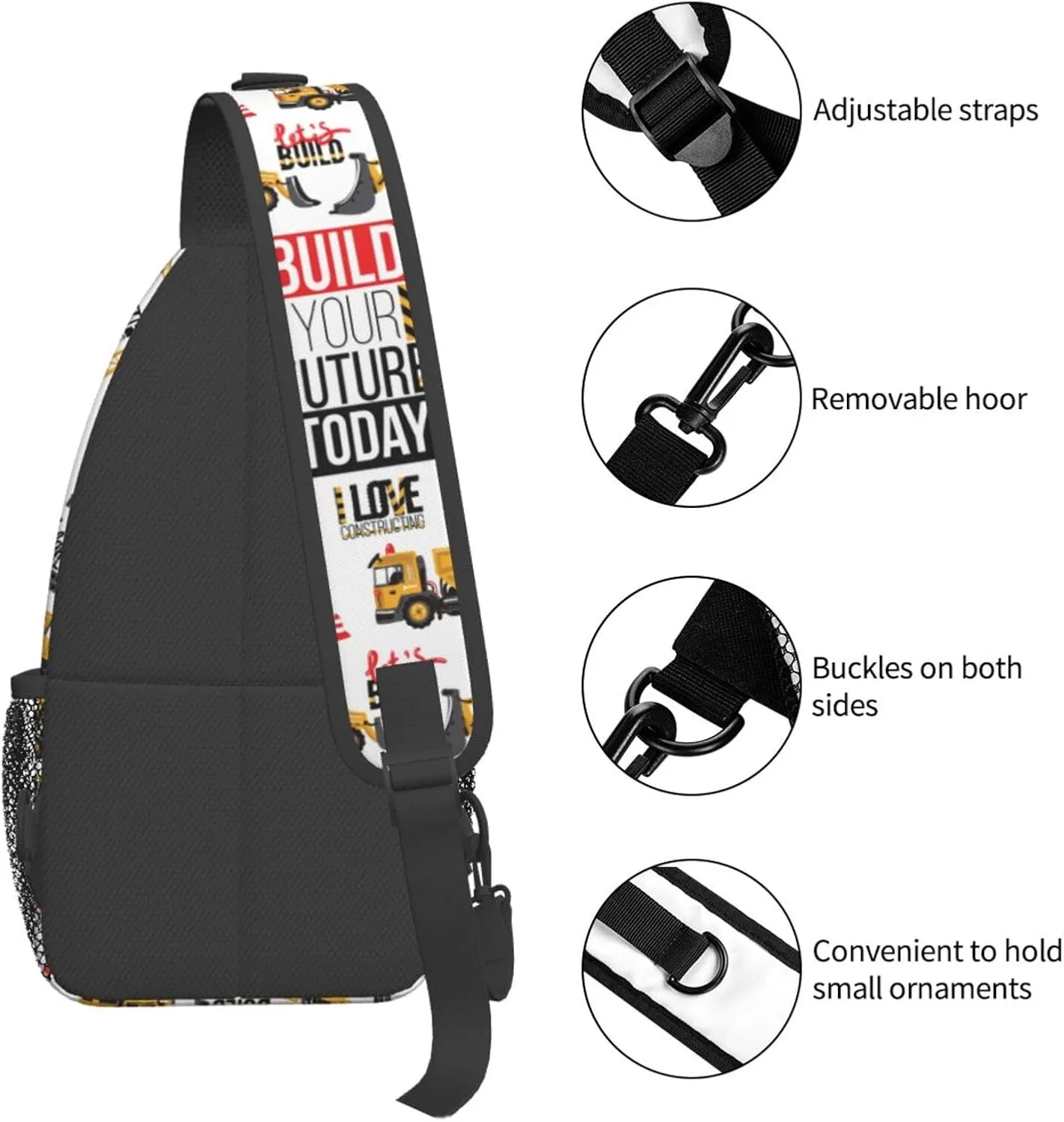 Build Your Future Today Constructing Tool Cars Chest Sling Bag Crossbody Shoulder Backpack Bag Gym Cycling Daypack Travel Hiking Cross Bag