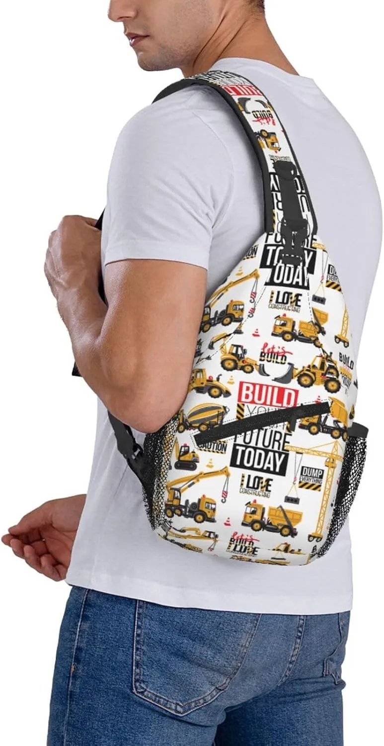 Build Your Future Today Constructing Tool Cars Chest Sling Bag Crossbody Shoulder Backpack Bag Gym Cycling Daypack Travel Hiking Cross Bag
