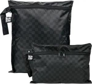 Bumkins Waterproof Wet Bag and Wet Dry Clutch Bags for Baby, Travel, Swim Suit, Cloth Diapers, Pump Parts, Pool, Gym Clothes, Toiletry, Hook to Stroller, Daycare, Zip Packing Pouch, 2-pc Black Check