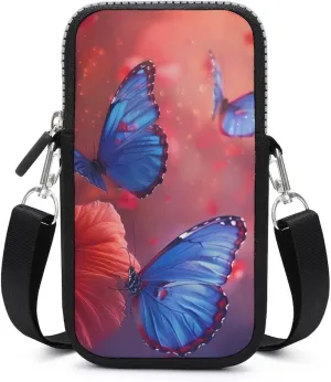 Butterfly Insect Animal Cell Phone Purse Small Cross-body Bags Portable Shoulder Bag with Zippered for Women Men
