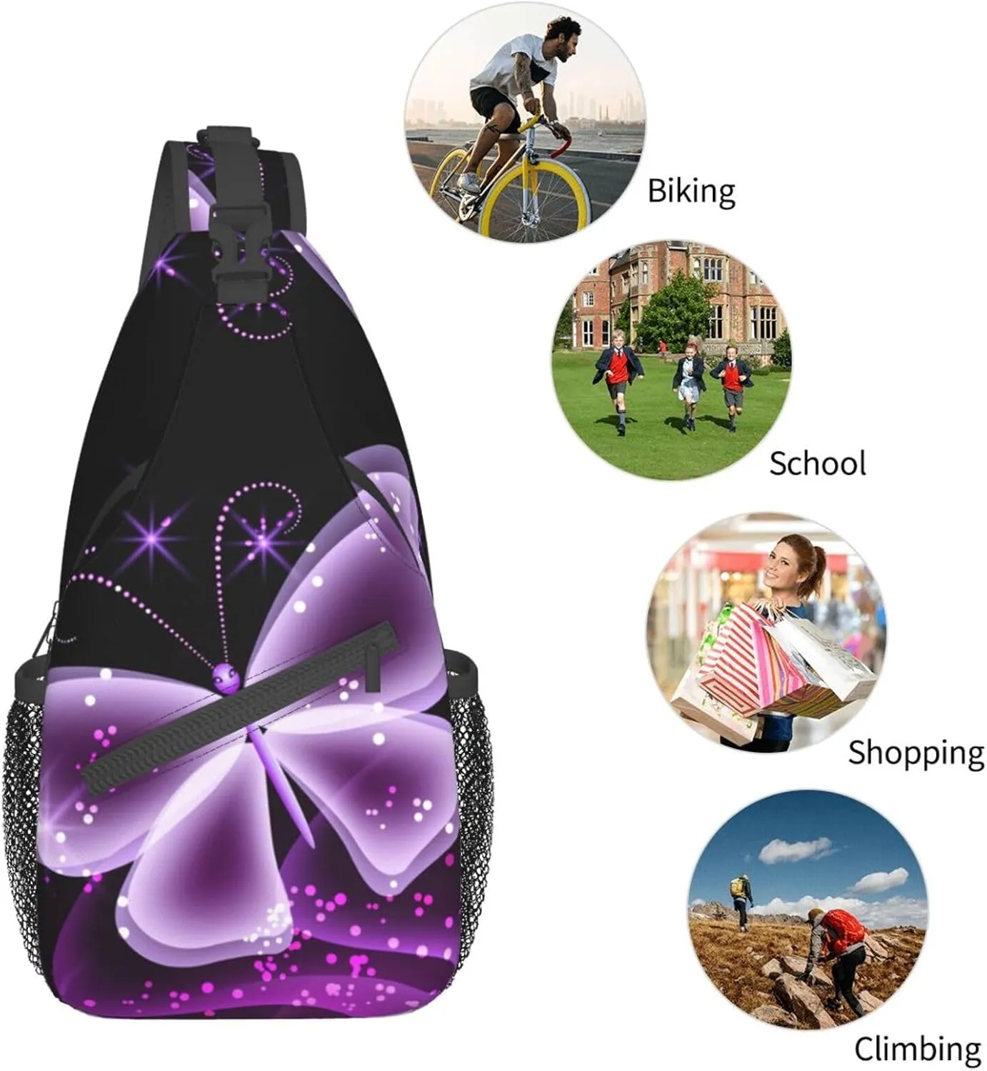 Butterfly Pattern Sling Bag for Men Women Crossbody Sling Backpack Hiking Travel Daypack Shoulder Chest Bag with Adjustable Strap