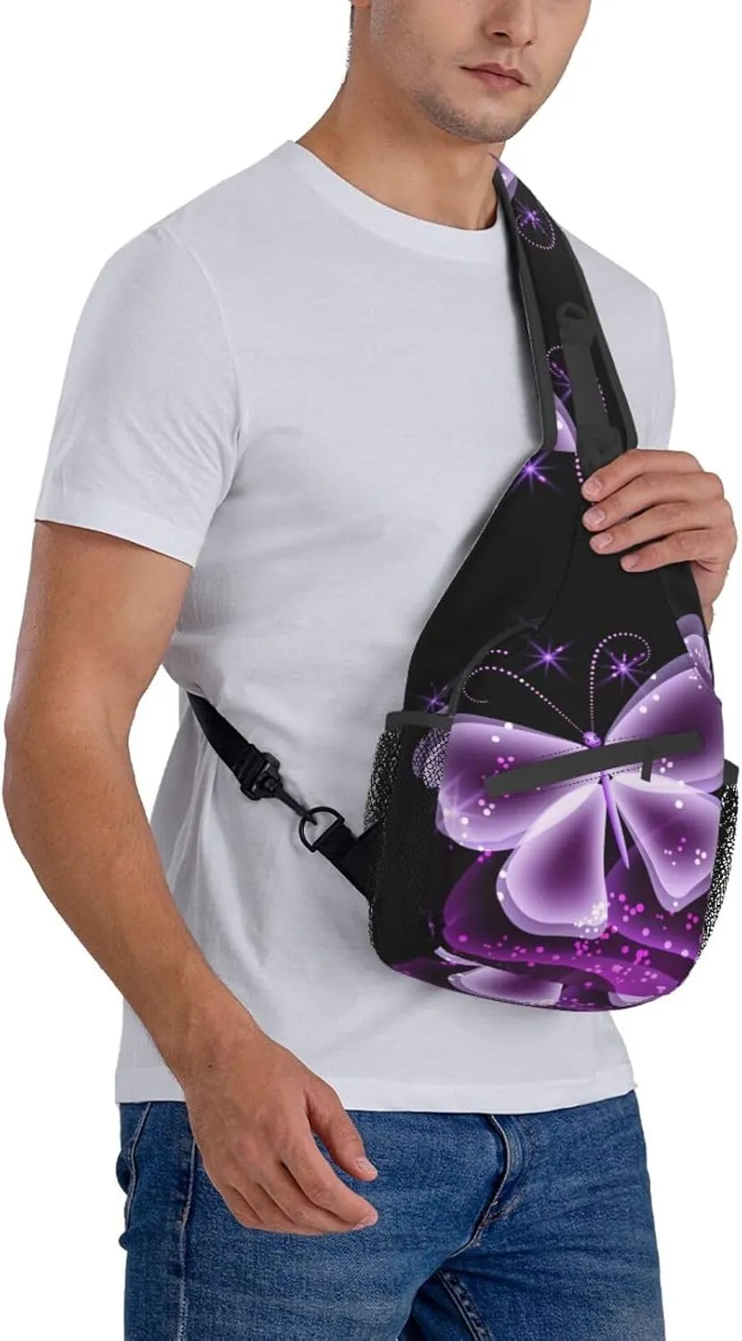 Butterfly Pattern Sling Bag for Men Women Crossbody Sling Backpack Hiking Travel Daypack Shoulder Chest Bag with Adjustable Strap