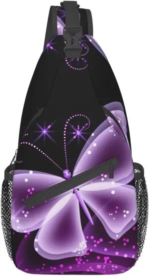 Butterfly Pattern Sling Bag for Men Women Crossbody Sling Backpack Hiking Travel Daypack Shoulder Chest Bag with Adjustable Strap