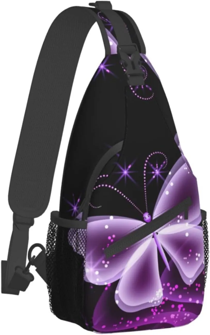 Butterfly Pattern Sling Bag for Men Women Crossbody Sling Backpack Hiking Travel Daypack Shoulder Chest Bag with Adjustable Strap
