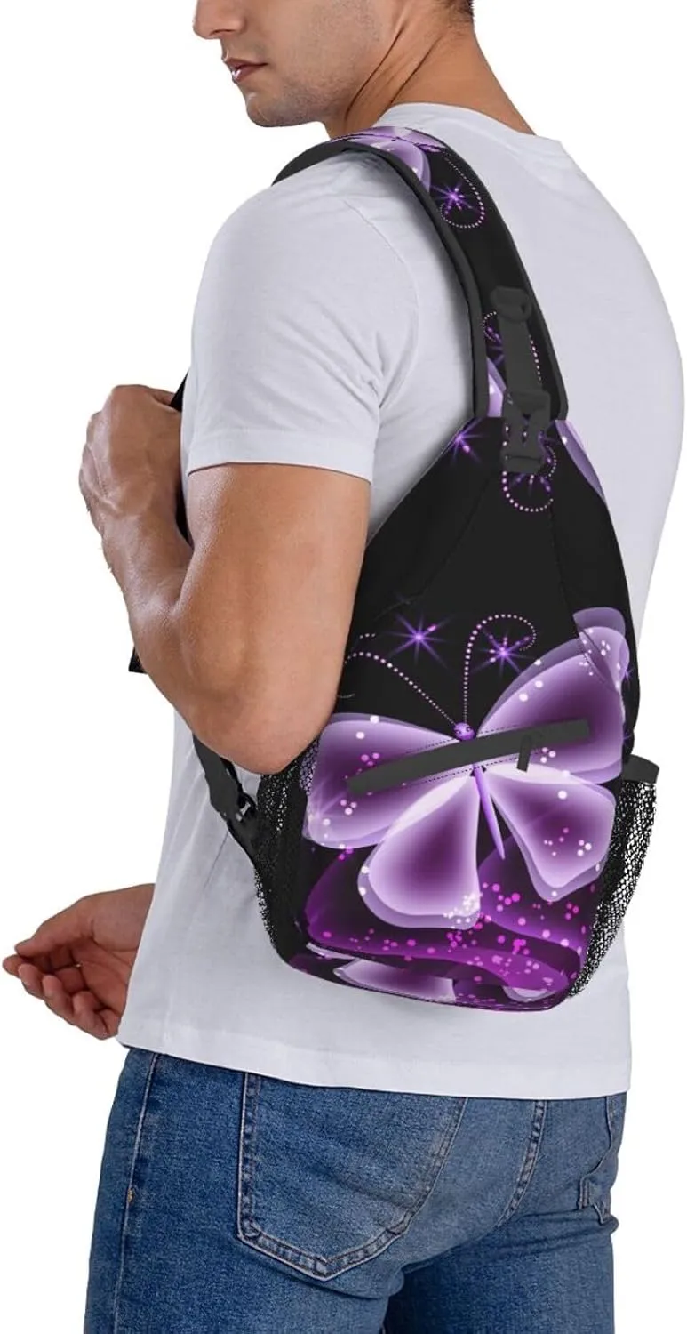 Butterfly Pattern Sling Bag for Men Women Crossbody Sling Backpack Hiking Travel Daypack Shoulder Chest Bag with Adjustable Strap