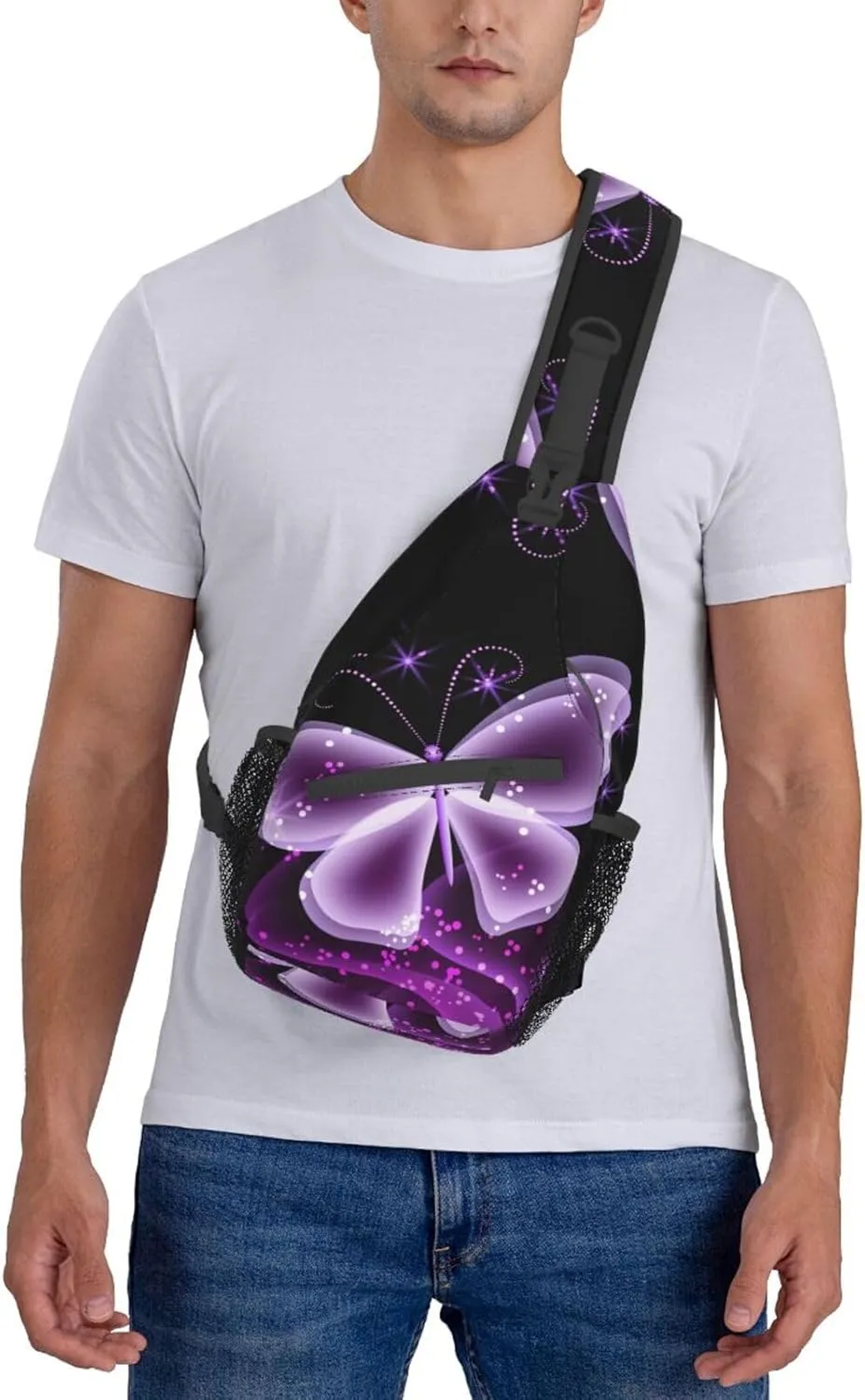 Butterfly Pattern Sling Bag for Men Women Crossbody Sling Backpack Hiking Travel Daypack Shoulder Chest Bag with Adjustable Strap
