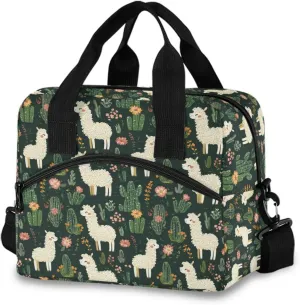Cactus Llamas Lunch Cooler Bag Crossbody or Handheld Design with 10L Capacity, Full Print Insulated Interior Great for Daily Meals & Outings